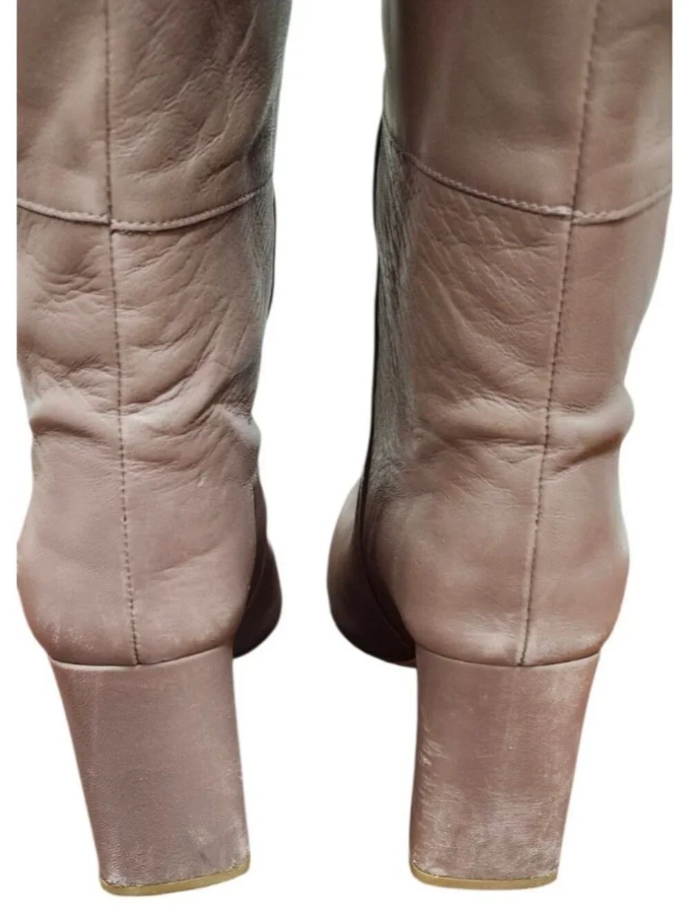 Stuart Weitzman Brown Leather Suede Cuff Knee High Boots Block Heel Size 9 Spain
